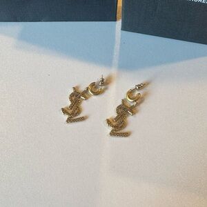 Saint Laurent Gold Monogram Earrings